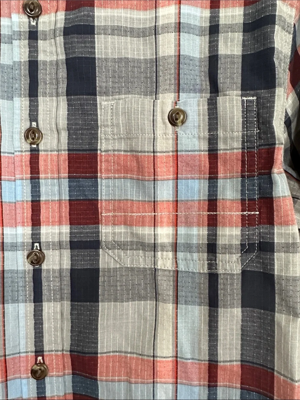 North Face blue orange plaid button down shirt long sleeves lightweight small